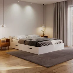 Bett Holz BELLA mit Stauraum und Schubladen 160 x 200 cm weiss