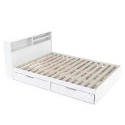 Bett Holz GENESIS mit Stauraum und Schubladen 140 x 200 cm weiss