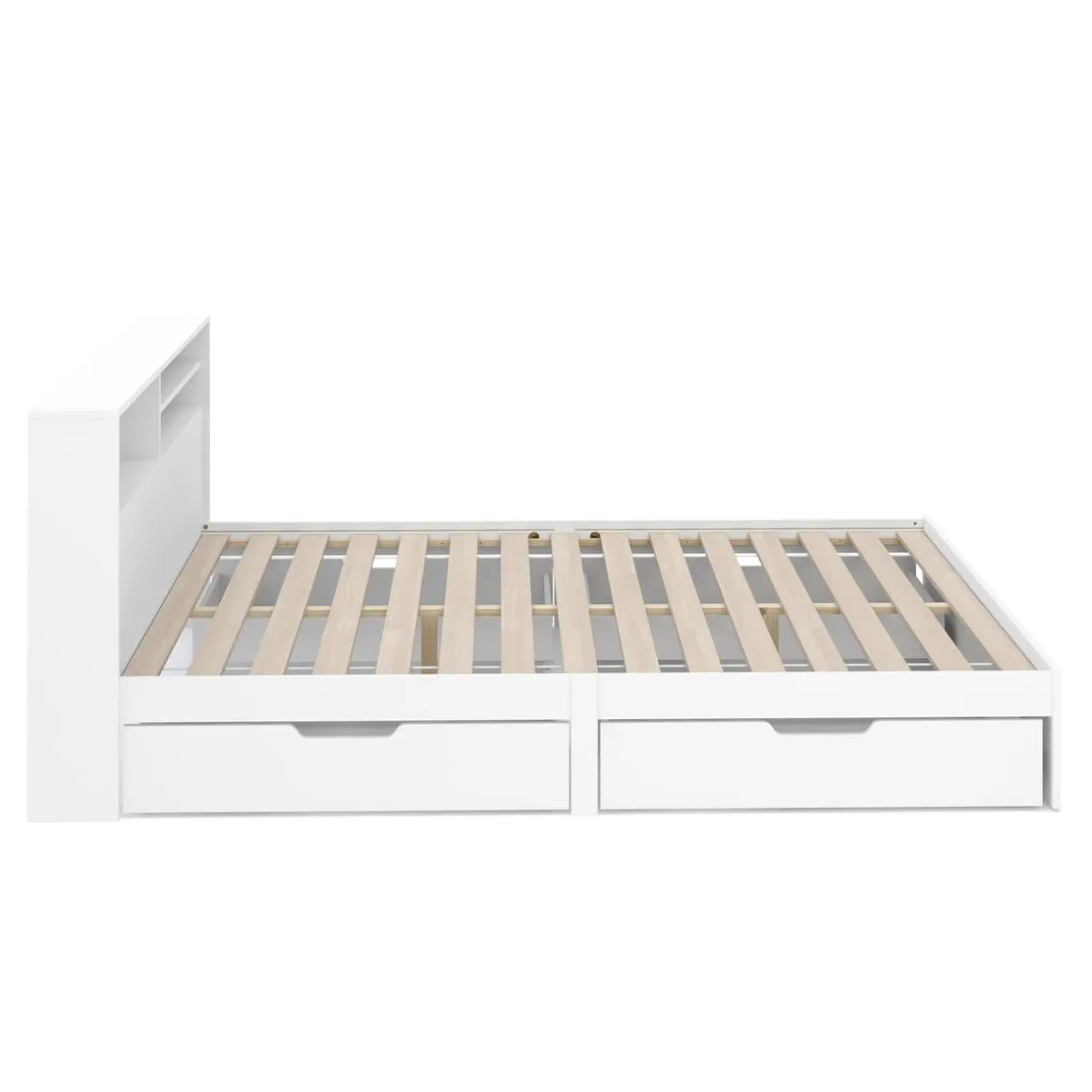 Bett Holz GENESIS mit Stauraum und Schubladen 140 x 200 cm weiss