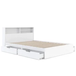 Bett Holz GENESIS mit Stauraum und Schubladen 140 x 200 cm weiss
