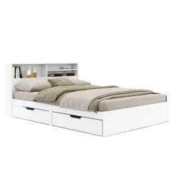 Bett Holz GENESIS mit Stauraum und Schubladen 140 x 200 cm weiss