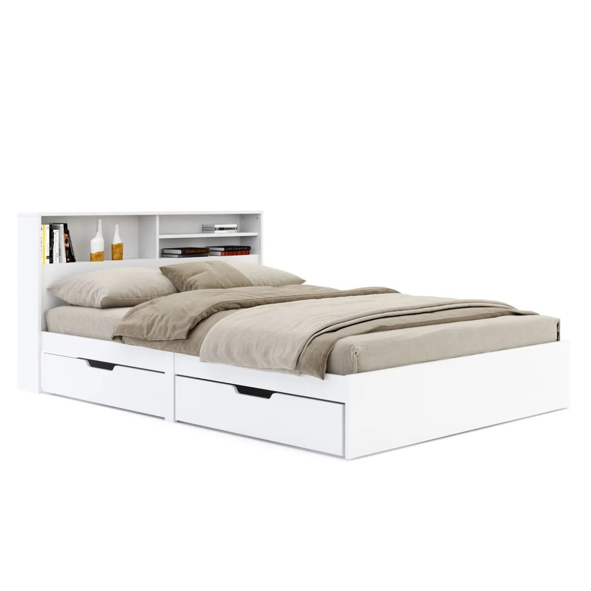 Bett Holz GENESIS mit Stauraum und Schubladen 140 x 200 cm weiss