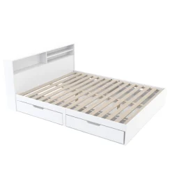 Bett Holz GENESIS mit Stauraum und Schubladen 160 x 200 cm weiss