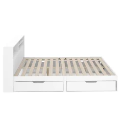 Bett Holz GENESIS mit Stauraum und Schubladen 160 x 200 cm weiss