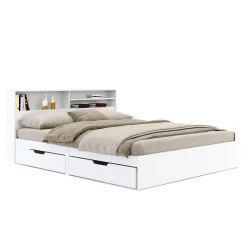 Bett Holz GENESIS mit Stauraum und Schubladen 160 x 200 cm weiss
