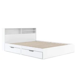 Bett Holz GENESIS mit Stauraum und Schubladen 160 x 200 cm weiss