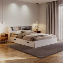 Bett Holz GENESIS mit Stauraum und Schubladen 160 x 200 cm weiss