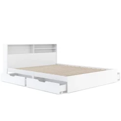 Bett Holz GENESIS mit Stauraum und Schubladen 160 x 200 cm weiss