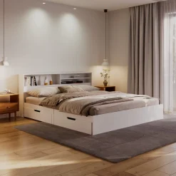 Bett Holz GENESIS mit Stauraum und Schubladen 180 x 200 cm weiss
