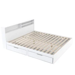 Bett Holz GENESIS mit Stauraum und Schubladen 180 x 200 cm weiss