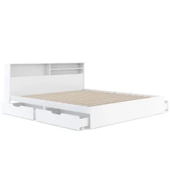 Bett Holz GENESIS mit Stauraum und Schubladen 180 x 200 cm weiss