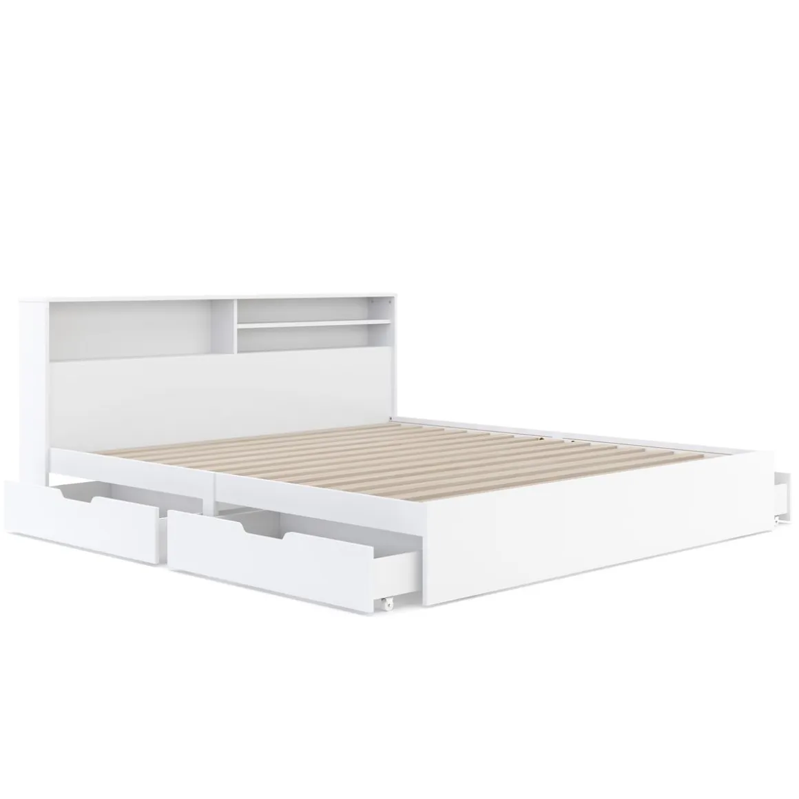 Bett Holz GENESIS mit Stauraum und Schubladen 180 x 200 cm weiss