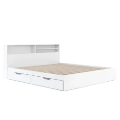 Bett Holz GENESIS mit Stauraum und Schubladen 180 x 200 cm weiss
