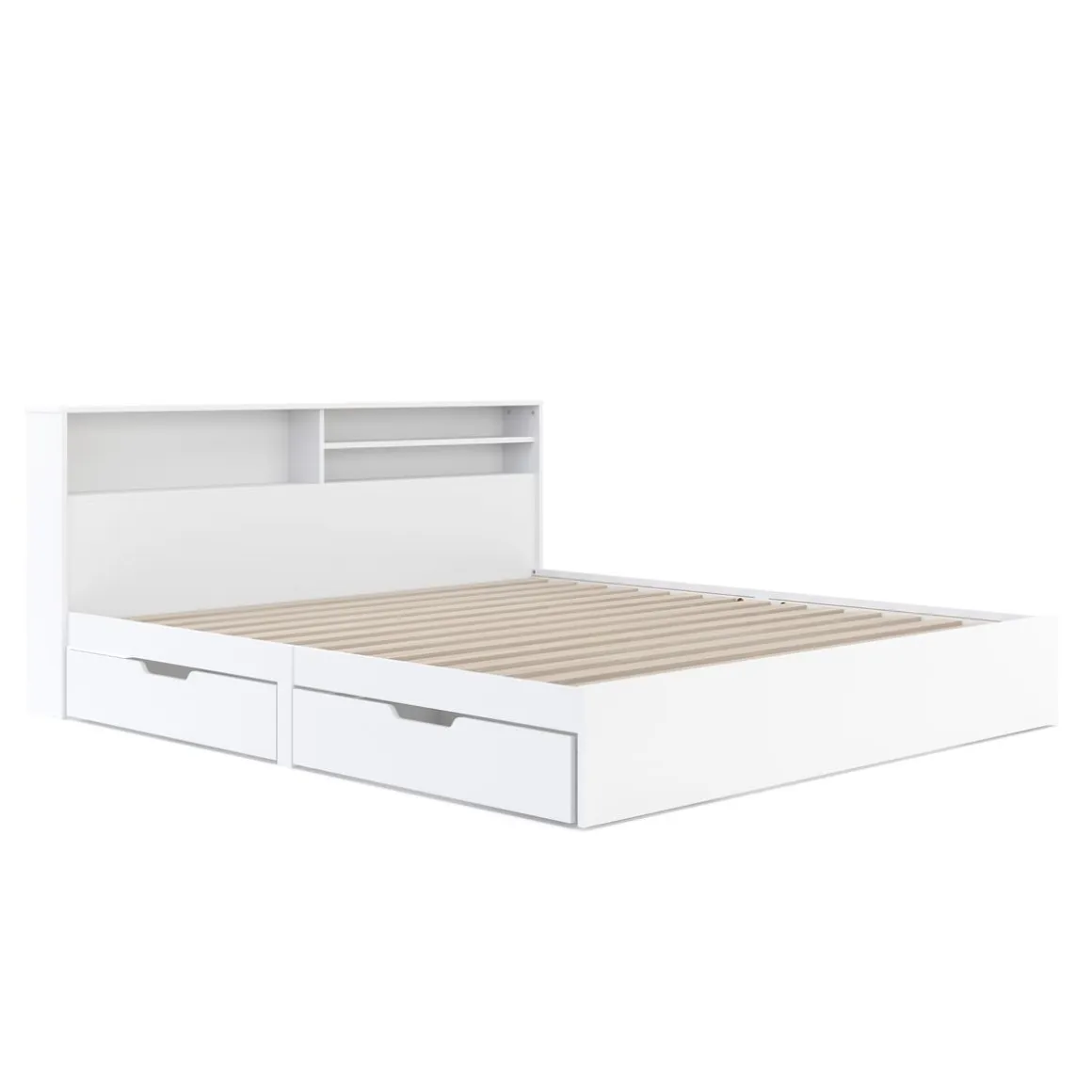 Bett Holz GENESIS mit Stauraum und Schubladen 180 x 200 cm weiss
