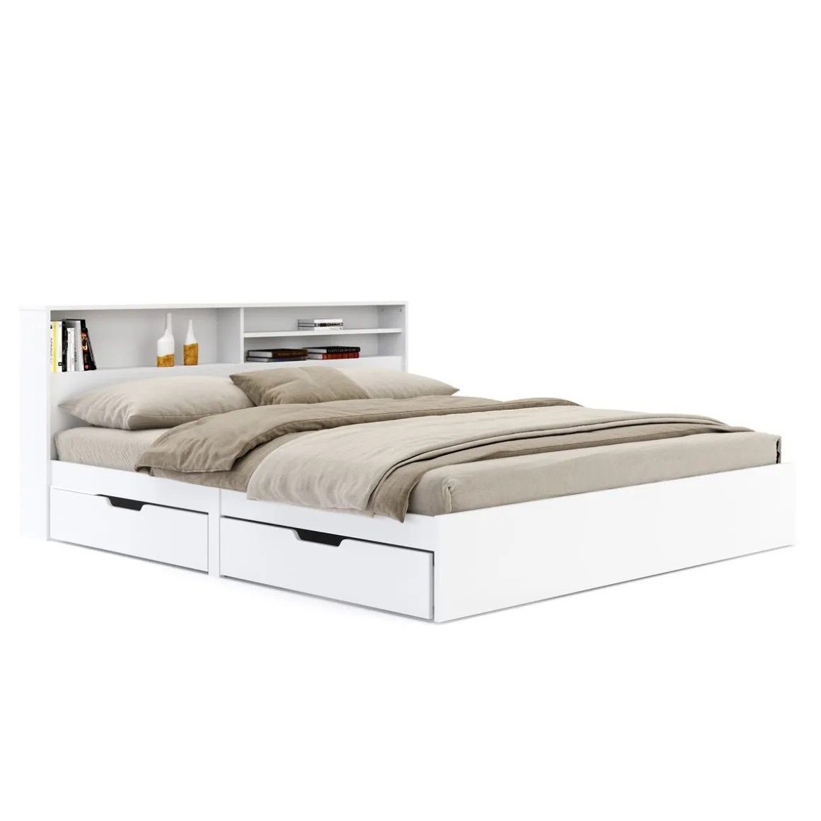 Bett Holz GENESIS mit Stauraum und Schubladen 180 x 200 cm weiss