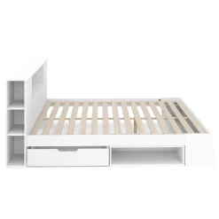 Bett Holz MADELYN mit Stauraum und Schublade 180 x 200 cm weiss