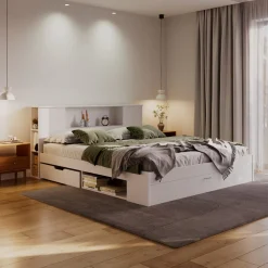 Bett Holz MADELYN mit Stauraum und Schublade 180 x 200 cm weiss