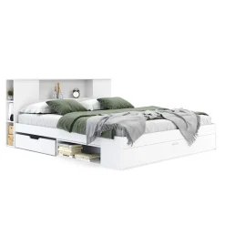 Bett Holz MADELYN mit Stauraum und Schublade 180 x 200 cm weiss