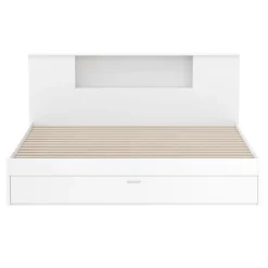 Bett Holz MADELYN mit Stauraum und Schublade 180 x 200 cm weiss