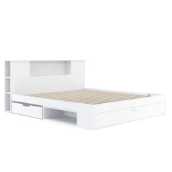 Bett Holz MADELYN mit Stauraum und Schublade 180 x 200 cm weiss