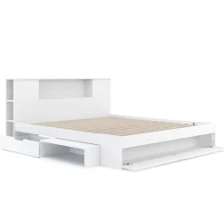 Bett Holz MADELYN mit Stauraum und Schublade 180 x 200 cm weiss
