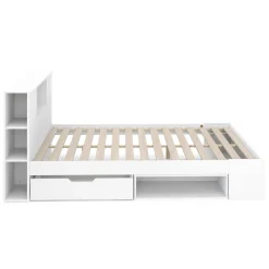 Bett Holz MADELYN mit Stauraum und Schublade 140 x 200 cm weiss