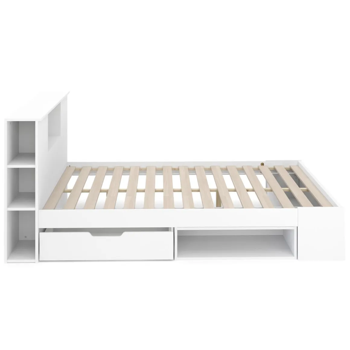 Bett Holz MADELYN mit Stauraum und Schublade 140 x 200 cm weiss