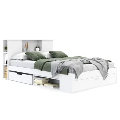 Bett Holz MADELYN mit Stauraum und Schublade 140 x 200 cm weiss