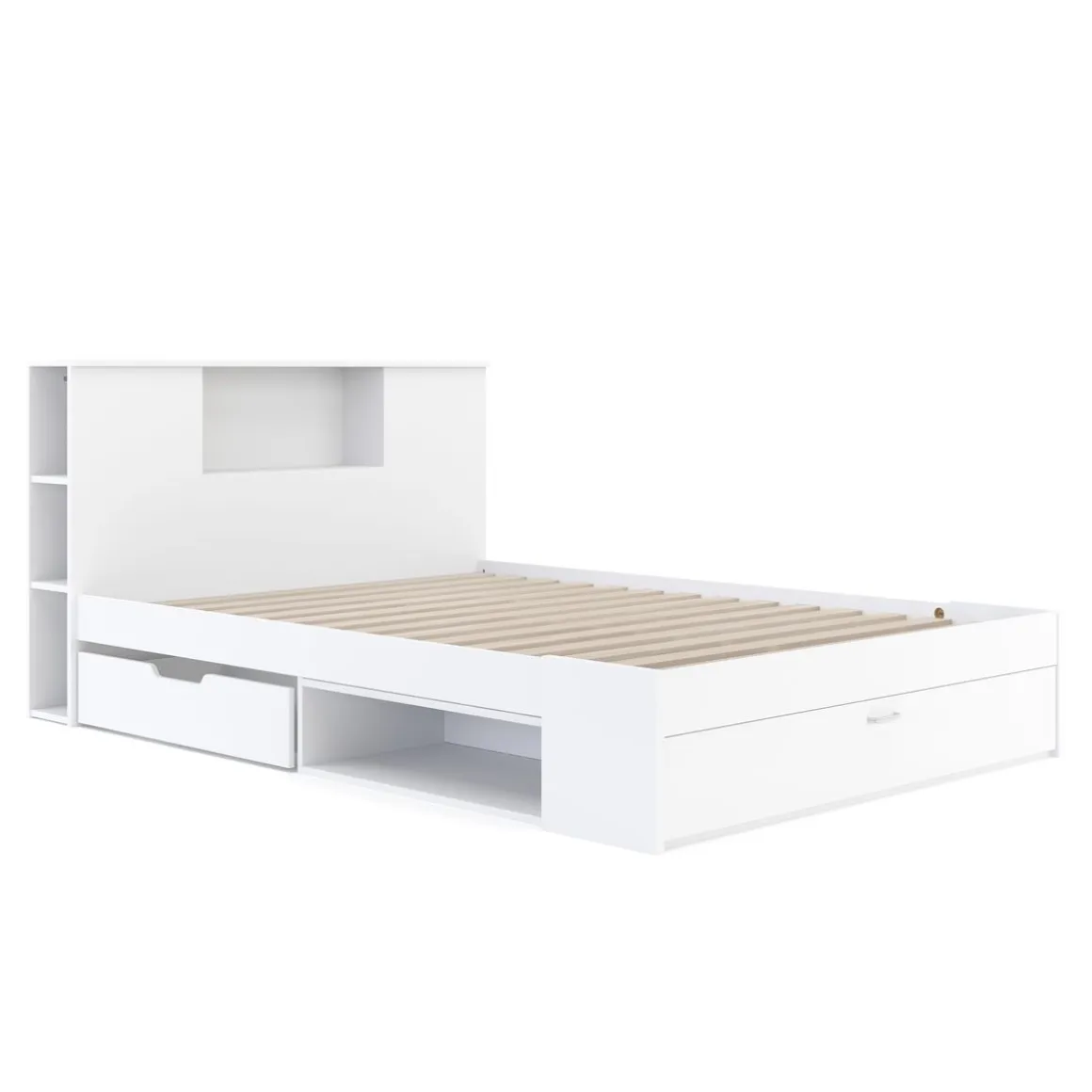 Bett Holz MADELYN mit Stauraum und Schublade 140 x 200 cm weiss