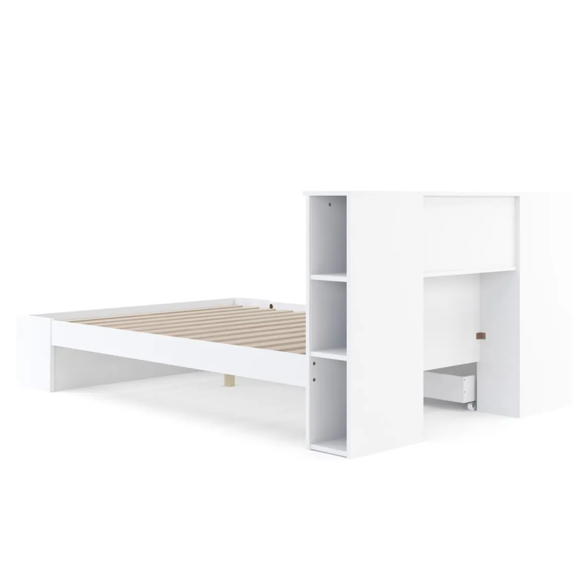 Bett Holz MADELYN mit Stauraum und Schublade 140 x 200 cm weiss