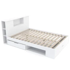 Bett Holz MADELYN mit Stauraum und Schublade 140 x 200 cm weiss