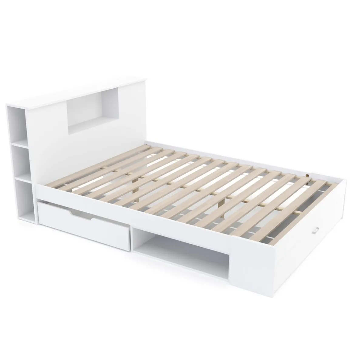 Bett Holz MADELYN mit Stauraum und Schublade 140 x 200 cm weiss