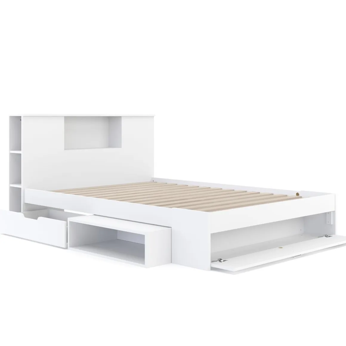 Bett Holz MADELYN mit Stauraum und Schublade 140 x 200 cm weiss