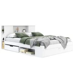 Bett Holz MADELYN mit Stauraum und Schublade 160 x 200 cm weiss