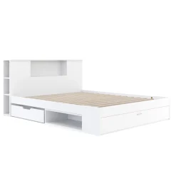 Bett Holz MADELYN mit Stauraum und Schublade 160 x 200 cm weiss