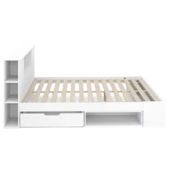 Bett Holz MADELYN mit Stauraum und Schublade 160 x 200 cm weiss
