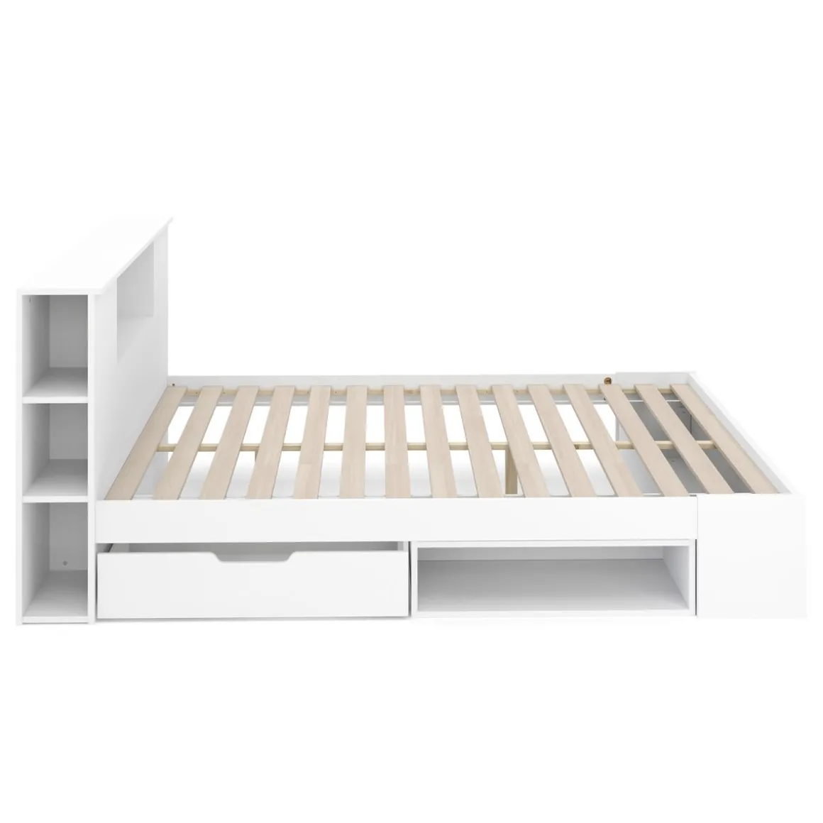 Bett Holz MADELYN mit Stauraum und Schublade 160 x 200 cm weiss