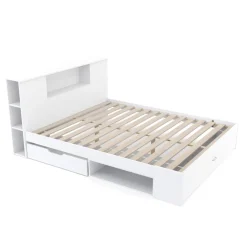 Bett Holz MADELYN mit Stauraum und Schublade 160 x 200 cm weiss