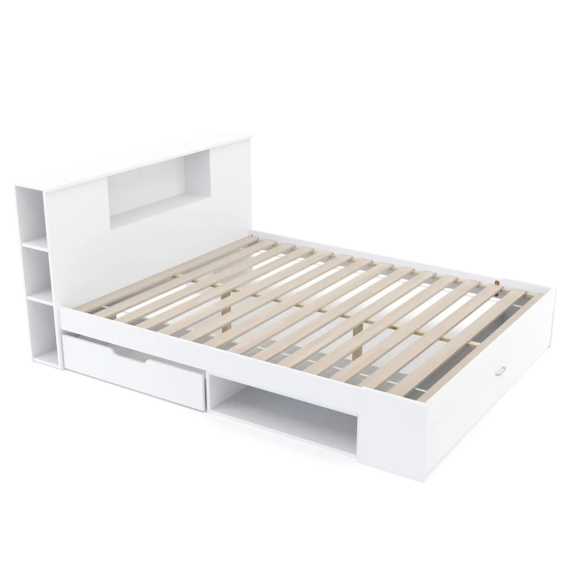 Bett Holz MADELYN mit Stauraum und Schublade 160 x 200 cm weiss