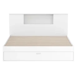 Bett Holz MADELYN mit Stauraum und Schublade 160 x 200 cm weiss