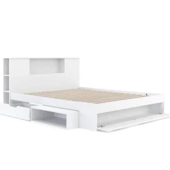 Bett Holz MADELYN mit Stauraum und Schublade 160 x 200 cm weiss