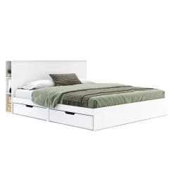 Bett Holz MARGARET mit Stauraum und Schubladen 180 x 200 cm weiss