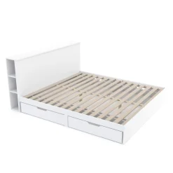 Bett Holz MARGARET mit Stauraum und Schubladen 180 x 200 cm weiss