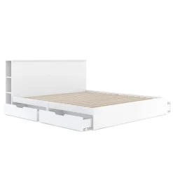 Bett Holz MARGARET mit Stauraum und Schubladen 180 x 200 cm weiss