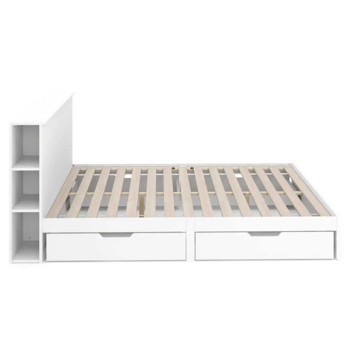Bett Holz MARGARET mit Stauraum und Schubladen 160 x 200 cm weiss