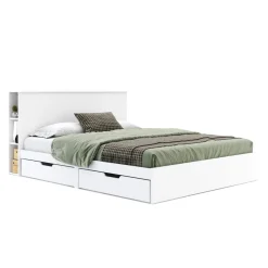 Bett Holz MARGARET mit Stauraum und Schubladen 160 x 200 cm weiss