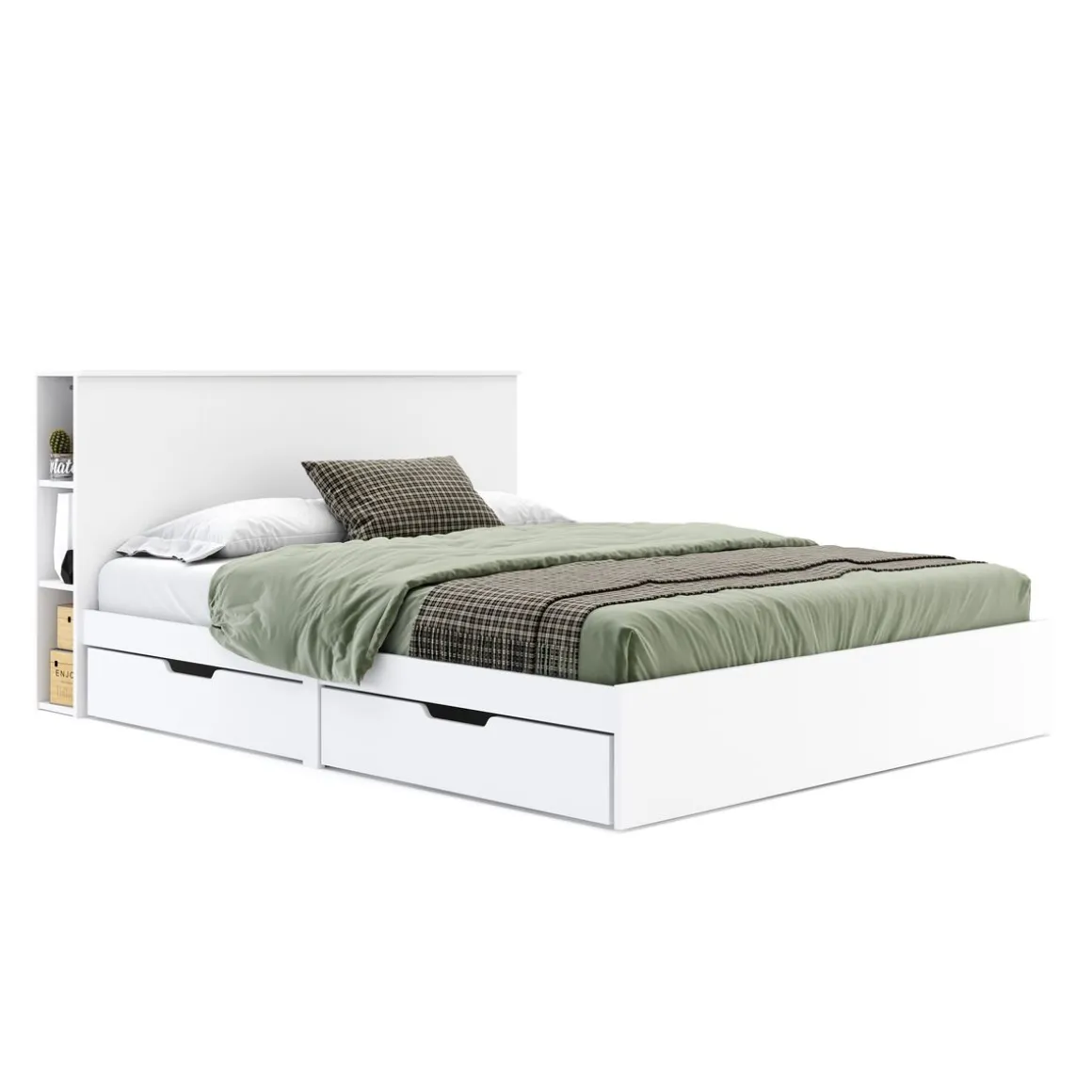 Bett Holz MARGARET mit Stauraum und Schubladen 160 x 200 cm weiss