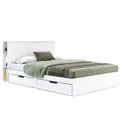 Bett Holz MARGARET mit Stauraum und Schubladen 140 x 200 cm weiss