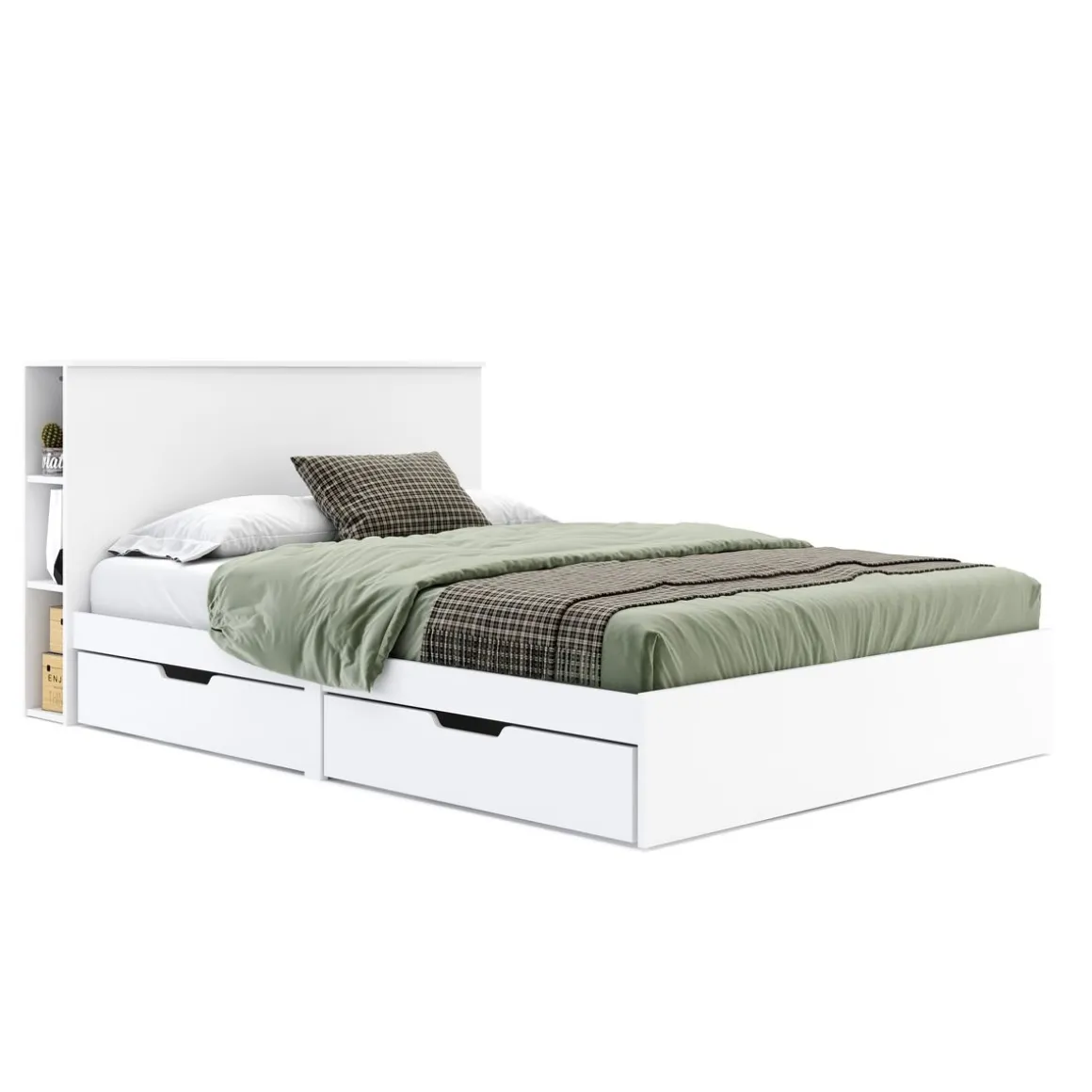 Bett Holz MARGARET mit Stauraum und Schubladen 140 x 200 cm weiss