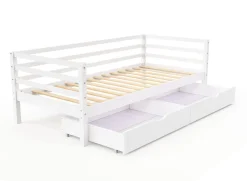 Bett Holz mit Schubladen 90 x 200 cm weiss
